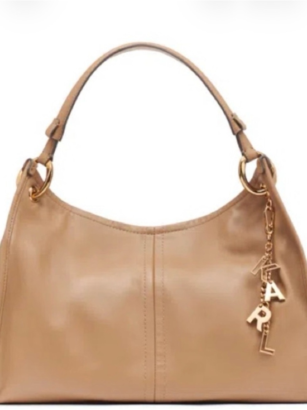 Karl Lagerfeld Tan Leather Hobo Shoulder Bag with Gold KARL Charm